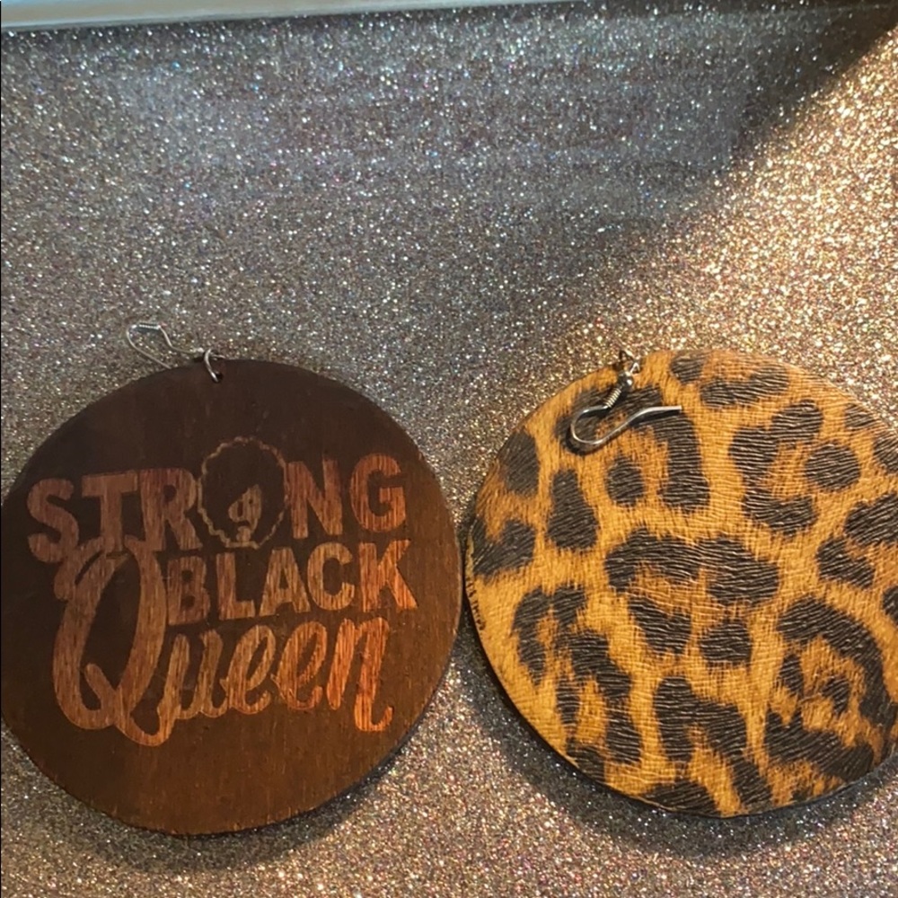 Handmade wooden earrings/ animal print back